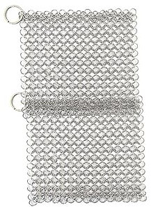 4 inch Stainless Steel Chainmail Scrubber, Square Cast Iron Skillet Griddle Cleaner for Cast Iron Pans Skillets Cookware, Pack of 2