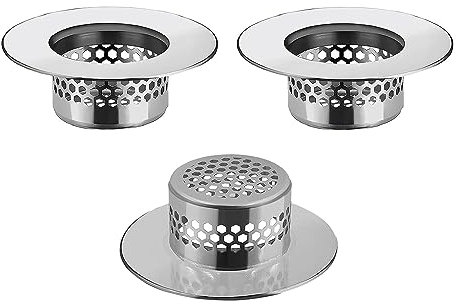 CNSZNAT Colador de Fregadero de baño (Paquete de 3), Cubierta de Drenaje de bañera, colador de Drenaje de Lavabo, colador de Pelo, para lavandería, Fregadero, RV, Filtro de Drenaje de Acero