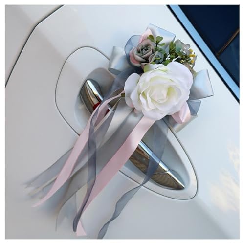 Pmnzdy 4pcs Autoschleifen Hochzeit Künstliche Blume Autoschmuck Rückspiegel Türgriff Blume Schleife Dekoration Simulation Blume Hochzeitsauto Deko Autoschleifen für Hochzeit Party Grau