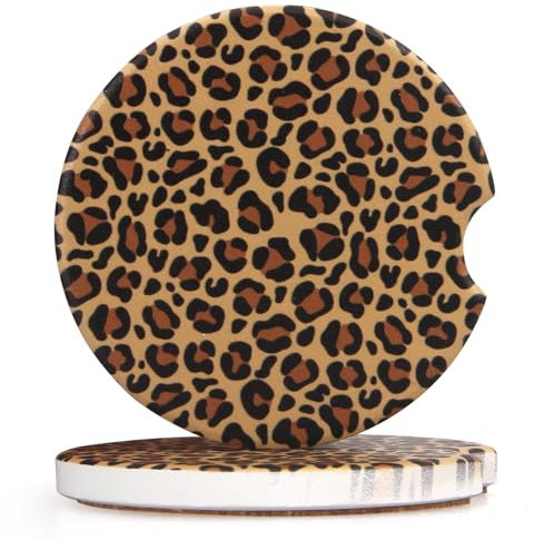 2 posavasos de cerámica para coche, diseño de leopardo, posavasos para bebidas de coche, con bonito estampado de guepardo, absorbentes y antideslizantes, portavasos para coche