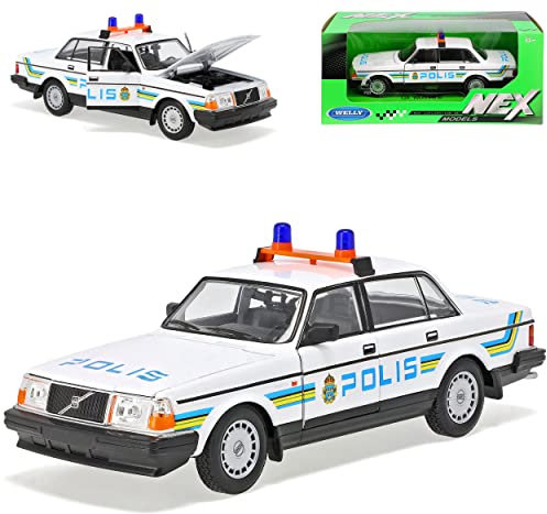 Welly Volvo 240 GL Limousine Weiss Blau Gelb Schweden Polizei Polis 1974-1993 1/24 Modell Auto