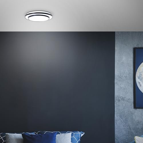 Lightbox LED Wand- & Deckenlampe mit schwarzen Rahmen & warmweißer Lichtfarbe (3000 K) | Ø 34 cm | 2400 lm | Deckenleuchte | LED integriert | 24 W | aus Metall/Kunststoff | in Schwarz/Weiß