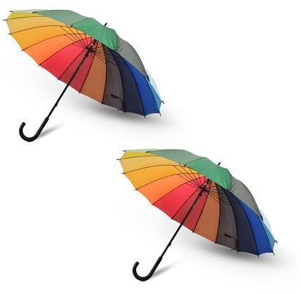 Discountershop Regenbogen Regenschirm Pride 2er Set | Leicht & Kompakt | Windschutz | Sonnenschutz | Polyester | Ø98cm LGBTQ Regenschirm