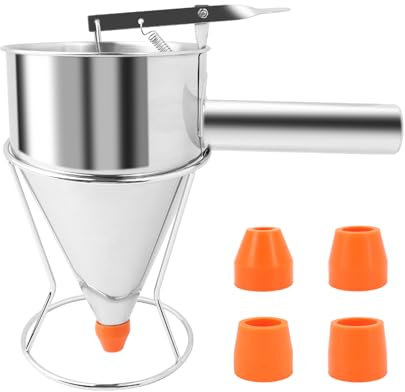 1.2 L Pancake Dispenser Stainless Steel, Batter Dispenser Multi-Caliber Funnel Cake Waffle Dispenser Pancake Batter Dispenser with Handle & Stand, Octopus Balls Batter Filling Funnels Cooking Tool