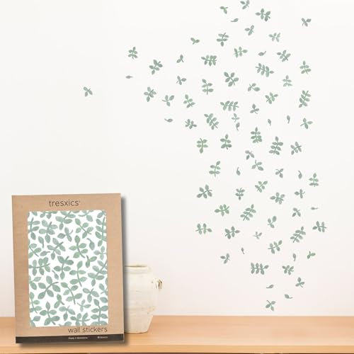 Pegatinas Pared Decorativas | Vinilo Adhesivo Pared Hojas Acuarela | Efecto Papel Pintado | Cubre 3 m² | 80 piezas | TRESXICS (Verde)