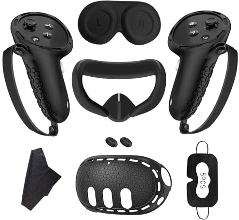Silicone Protective Case Set for Meta Quest 3,Meta Quest 3 Accessories 7Pcs Set,VR Protective Case Kit,Controller Grip Cover,VR Shell Cover,Meta Quest 3 Face Cover,Protective Lens Cover,Joystick Caps