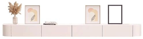 Meuble TV en Bois Massif Simple et Moderne Meuble TV Suspendu pour Le Salon Espace de Rangement supplémentaire Bords poncés Lisses Sécurité d'utilisation(White-2,140 * 20 * 24cm)