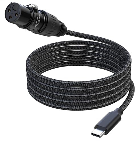 AuxLink XLR to USB C Cable 15ft, USB C to XLR Female Microphone Cable Nylon Braided for iPhone 15, Samsung, Google, HTC, Xiaomi Smartphone, Tablets, Notebooks