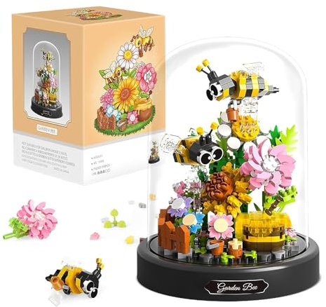 Lotvic Ramo de Flores Sets de Construcción, Bloques de Construcción Flores, Bloques de Construcción de Ramo con Cúpula Antipolvo, Apto para Decoración del Hogar