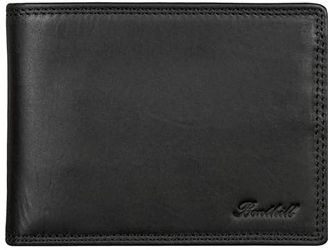 Benthill Geldbörse Herren Leder | Geldbeutel mit RFID-Schutz | Portemonnaie aus hochwertigem Rindsleder | Männer Brieftasche inkl. Geschenkbox, Farbe:Schwarz