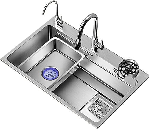 XUTNZA Fregadero con Grifo Fregadero de Acero Inoxidable Fregadero de Cocina Fregadero de un Solo Seno Fregadero bajo encimera Todos los Accesorios incluidos/Plata/75 * 45 cm