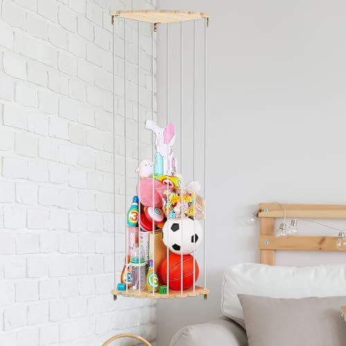 Aufbewahrungsregal für Plüschtiere aus Holz mit Sternmuster, Stofftier Aufbewahrung Hängend Kuscheltier Spielzeug Organizer Hängematte für Eckspielzeug Netz Plüschtierhalter Kuscheltieraufbewahrung