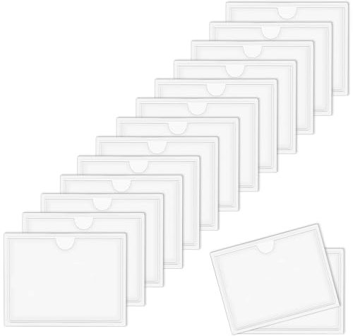 WIYETY 102 Stück Etikettenhalter Selbstklebend, 6cmx10cm Selbstklebend Visitenkarten, Visitenkartentaschen Selbstklebend, Visitenkartentaschen Kleben für Büro Schule Organisieren