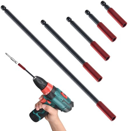 5PCS Magnetic Drill Bit Extension Holder Set for Impact Drivers, Includes 50mm, 60mm, 100mm, 152mm, 300mm Magnetic Screwdriver Extension Bars, 1/4 Inch Drill Bit Hex Extension Tool Holders and Adapter