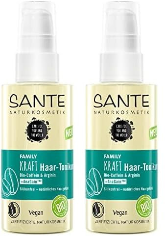 SANTE Naturkosmetik Kräftigendes Ansatzspray gegen Haarverlust, Kopfhautbehandlung für gesundes und volles Haar, Mit Bio-Coffein, Arginin und AnaGin, Kraft Haar-Tonikum, 1 x 75 ml (Packung mit 2)