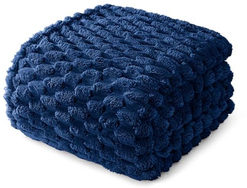 Whale Flotilla Kuscheldecke Flauschige Decke mit 3D-Jacquard-Muster, Exquisite und Warme Wohndecke Sofadecke für Ganzjahreszeiten, 220X240 cm, Marineblau