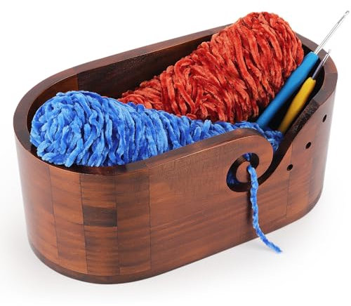 Coopay Vintage Elliptisch Garnschale mit Groß Kapazität, Supergroß Holz Strickschale für Wolle, Handgefertigt Garnschale für Wolle Groß, Holz Wollschüssel für Häkel- und Strickprojekt, 28,5x15,5x15cm
