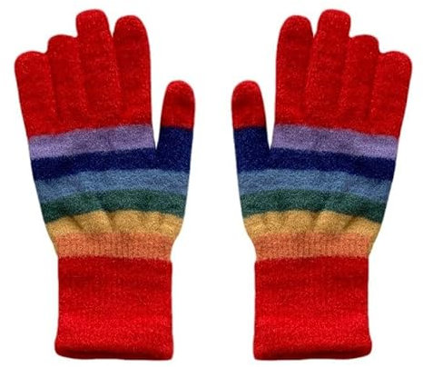 Fishnet Gloves Fingerless New Winter Colour Striped Gloves for Women Cycling Ski Warm Windproof Full Package Sub Refers to Students Can Screen Driving Long Gloves Black 60 cm (Red, M)