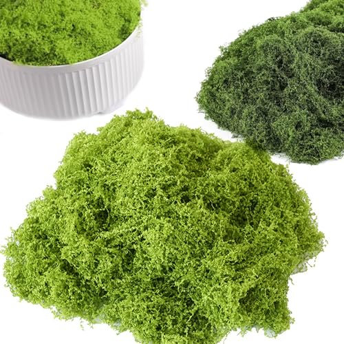 JNGTKL Fake Moss, 150g Artificial Moss, Greenery Artificial Moss For Indoor Plant Pots, Faux Moss For Plants, Decorative Moss For Room Balcony Garden (100g Light Green, 50g Dark Green)
