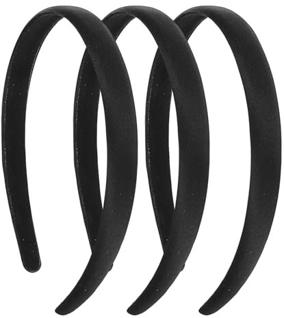 JIEYAO 3 Stück Schwarze Satin Stirnband,1,5cm Breit Hartes Kopfband Solides Haarband Rutschfest Haarbänder Einfaches Haarreifen Mode Haarschmuck für Damen Mädchen Halloween Weihnachten Party(0,6 Zoll)