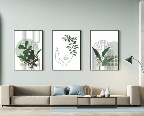 Moderne Boho Deko Bilder Aesthetic Pflanze Bilder,Natürliche Landschaft Strand, Abstrakt Kunst Wandbilder Bohemian Poster Set,Ohne Rahmen (50x70cm-3Pcs,Poster-05)