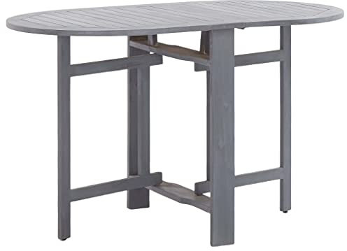 Gartentisch aus massivem Akazienholz, klappbar, wetterfest, Terrassentisch, Balkontisch, Holztisch, grau, 120 x 70 x 74 cm, ideal für Mahlzeiten im Freien