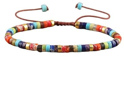 Aloha Bracelet homme femme avec pierres naturelles de 4 mm cordon réglable idée cadeau, Taglia Unica, Polyester, Pas de gemme