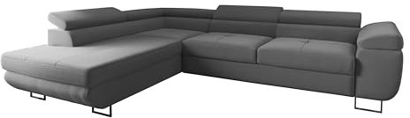 4ALL HOME Ecksofa Luna mit Schlaffunktion und Bettkasten – 275x202 cm – verstellbare Kopfstützen – Liegefläche 193x125 cm – Couch – Schlafsofa – L-Sofa mit Stauraum (Poso 55 Hellgrau, Seite: Links)
