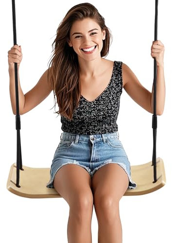 PELLOR Holzschaukel Outdoor für Kinder und Erwachsene, Schaukelsitz Holz mit höhenverstellbarem Seil, Garten Schaukel für Innen und Außenbereich, maximale Belastung 150 kg