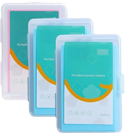 3 Packungen Waschmittel Blätter, Waschblätter, Sanfte Fleckenentfernung, Kompakt und Tragbar, Natürlicher Lavendel- und Gardenienduft (Insgesamt 90 Tabletten)