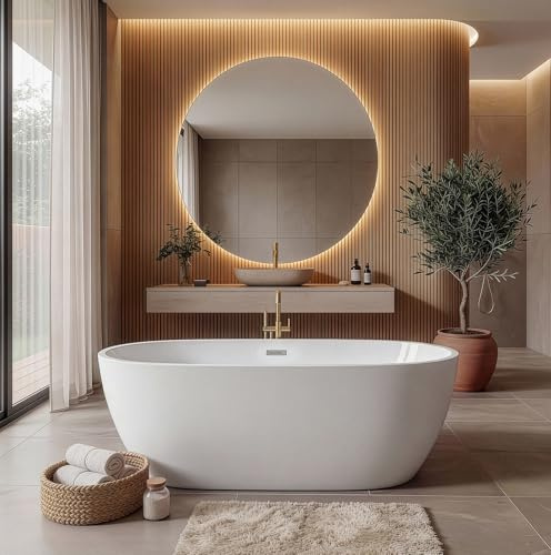 Badplaats Freistehende Badewanne Bahia 170 x 73 x 58 cm Weiß Hochglanz - Standbadewanne aus Acryl mit Mit Überlauf und Abflussstopfen