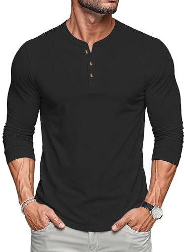 MAGCOMSEN Men's Long Sleeve Henley Shirts Cotton Button Breathable T-Shirt | Casual, Plain Colour, Work T-Shirt, Ideal for Spring, Autumn & Winter