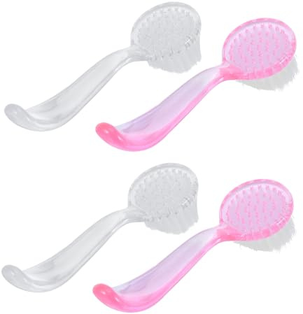 COLLBATH 4pcs Nail Scrubbing Brush with Long Handle Grip Soft Bristle Nail Cleaner for Fingernails Toenails Hands and Feet Non-irritating Design in Pink and Transparent Colors for Home and