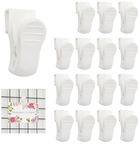 16 Pcs Picture Hanging Clips for Mesh Grid Wall, Plastic Small Clip Pegs | Grid Wall Accessory for Panel Wire Rack Retail, Home Office Cubicle Workplace Organization