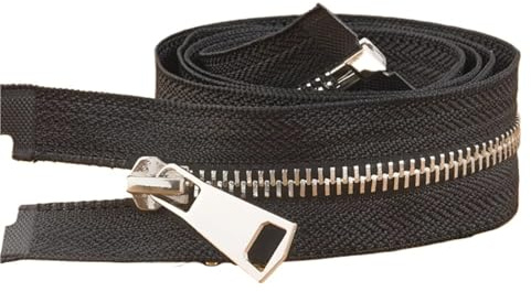 Cerniera A Doppio Cursore Chiusura con cerniera bidirezionale in metallo argentato a doppia testa 5# for giacche in pelle(Black-66cm)