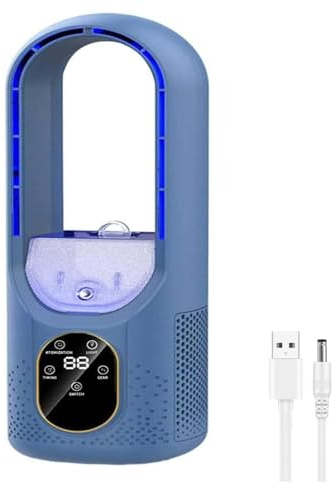 Ventilateur de climatisation portable, refroidisseur d'air évaporatif, climatiseur USB avec vent et 6 minuteurs, mini ventilateur de refroidissement de bureau pour le bureau à (Bleu)