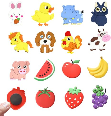 15-Piece Animal Fridge Magnets Set, Cute Farm and Zoo Animal Shapes, Refrigerator Whiteboard Magnets