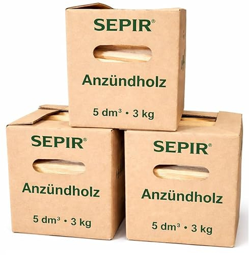 Kaminholz Anzündholz & Brennholz aus Kiefer und Fichte Kammergetrocknet 3 x 3 kg Karton 5dm³ - Feuerholz Anfeuerholz für Holzofen & Kamin