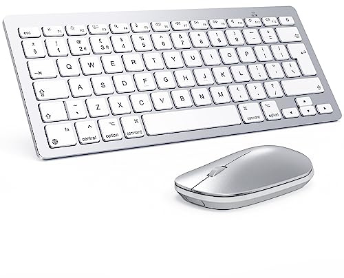 Set tastiera e mouse Bluetooth per Mac, tastiera wireless ultra sottile e mouse Combo per Apple Mac, MacBook Pro/Air, iMac, Mac Mini, alimentato a batteria, layout QWERTY UK, argento