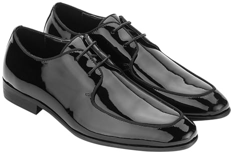 Bottega del Sarto Scarpa Derby da Smoking in Pelle Verniciata Nera con Suola in Cuoio Sartoriale