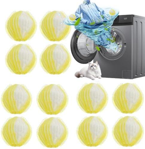 12 Pièces Boule Anti Poils Machine A Laver,Attrape Poils Machine A Laver Réutilisables,Boule de Lavage pour Capturer Poils d’Animaux,Cheveux et Fibres sur Vêtements,Tapis (Jaune)
