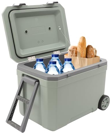 Insulated Portable Cooler 45L Cooler Box 38 * 57.8 * 41cm Camping Fridge for Fishing, Rowing, Camping, Traveling, Picnicking, Beach (Green, Gray)