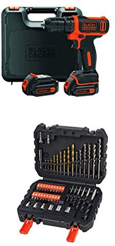 BLACK+DECKER BDCDD12KB-QW Trapano Avvitatore Compatto, Doppia Batteria, Ioni di Litio, Valigetta, Nero/Arancione + A7188-XJ Set per Forare ed Avvitare, 50 Pezzi