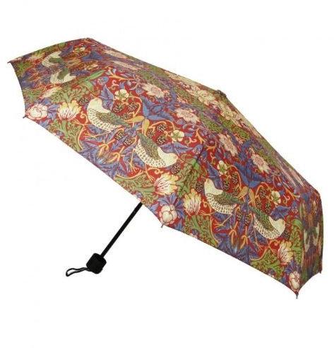 Signare Folding Lightweight Windproof Umbrella for Women Sun Parasol Designs (Strawberry Thief Red)