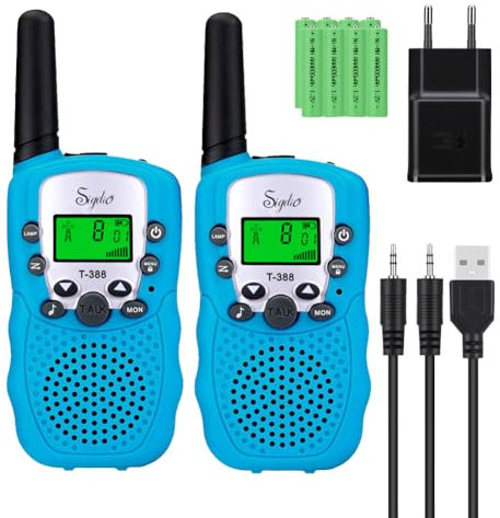 Sigdio Talkie Walkie Enfants Rechargeable, Longue Portée de 3 Kilomètres, Jouet Garcon 3 4 5 6 7 8 9 10 11 12 Ans, Talky Walky Enfants, Flashlight VOX 8 Canaux (Bleu)