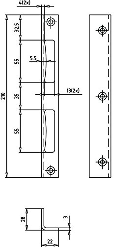 SH-Winkelschließblech eckig Blindlappen 28mm, Gr. 28x22x210x3 mm,verzinkt