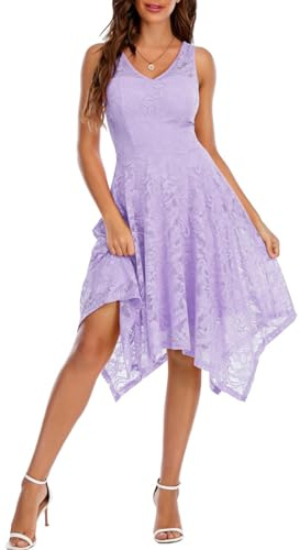 Meetjen Damen Elegante Hochzeit Gast Kleid Knielang Festliche Cocktailkleid Brautjungfern Midi Kleid A-Linie Abendkleid