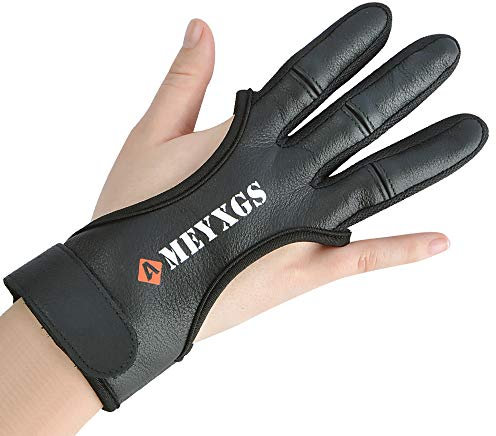 SHARROW Traditioneller Bogenschießen Schießhandschuh 3 Finger Handschuh Leder Fingerschutz Bogenhandschuh Schutzausrüstung für Bogensport Jagd(M)