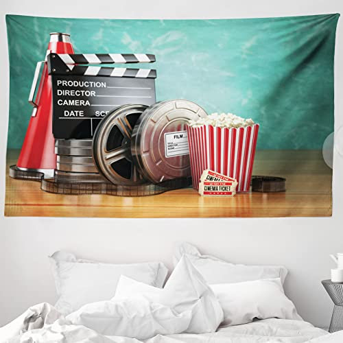 ABAKUHAUS Kino Wandteppich und Tagesdecke, Produktion Theme aus Weiches Mikrofaser Stoff Waschbar ohne Verblassen Digitaldruck, 230 x 140 cm, Hellgrün Braun