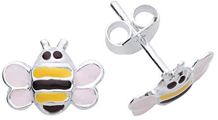10mm Honey Bee Enamel Stud Earrings/Pair of Ear Studs for Women Teenager Children Childs Girls Kids - 925 Sterling Silver